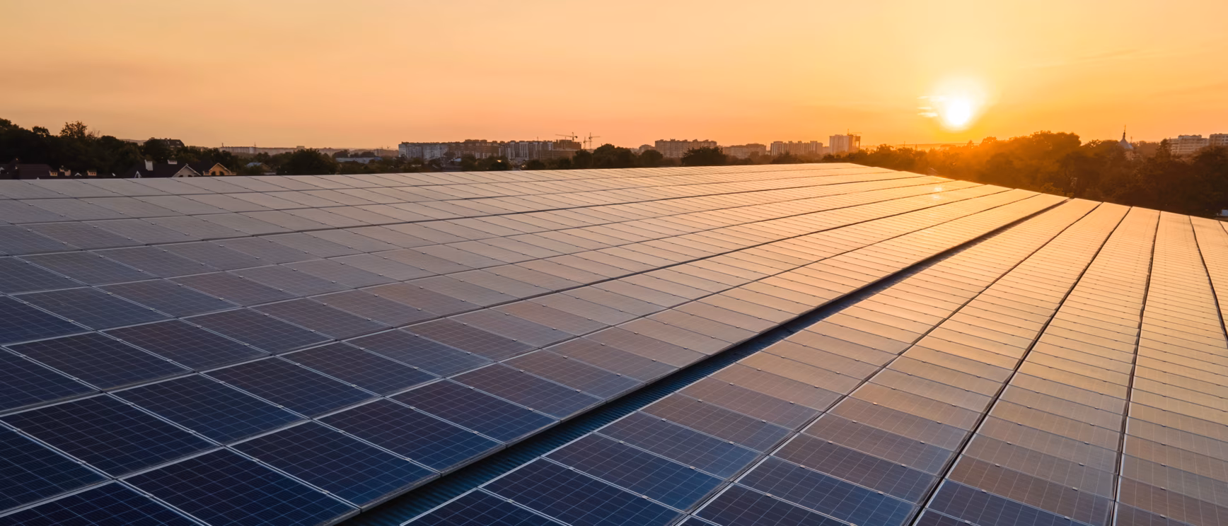 Solar panels at sunset